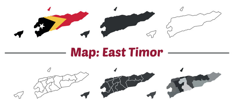 East Timor map collection flag outline and administrative divisions vector gr