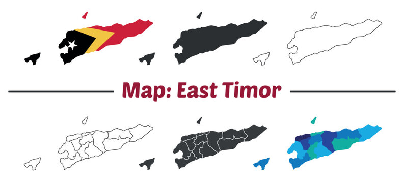 East Timor map collection national flag and administrative divisions vector i