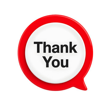 Bright red glossy circular bubble icon featuring bold black text that says thank you isolated on a plain white background for digital communication designs and modern social media marketing graphics.
