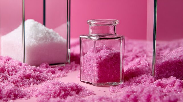 Glass Containers with Pink Mineral Crystals