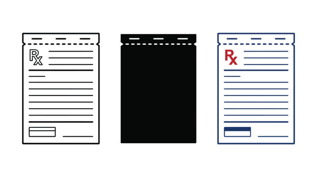 Medical prescription pad icons set with rx symbol for pharmacy and doctor use Vector