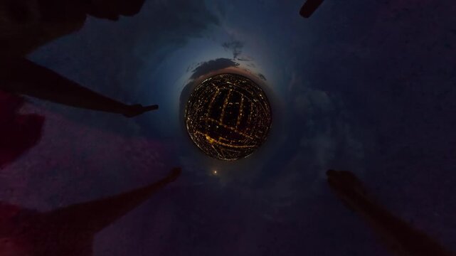 28th May, 2026. Ultra Wide Aerial View of Residential District of Luton City After Sunset Night with Clear Dark Sky. Drone Flight Above Urban City Streets of British City and Town of England Great Bri