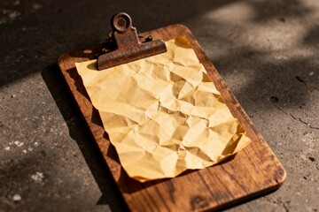 Fototapeta premium Rusty Clipboard with Crumpled Paper on Concrete