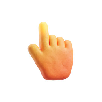 Orange 3D Pointing Hand Cursor Icon, Claymorphism Style, Transparent PNG