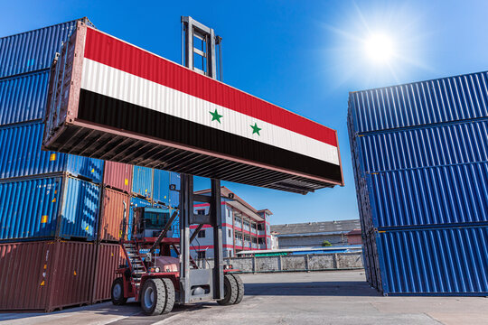 Products shipping cargo goods with Syria flag for import export business from Syria Country