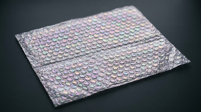 Iridescent Bubble Wrap Texture with Holographic Reflections on a Dark Surface