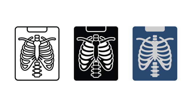 Set of three human rib cage chest xray icons in different graphic styles Vector