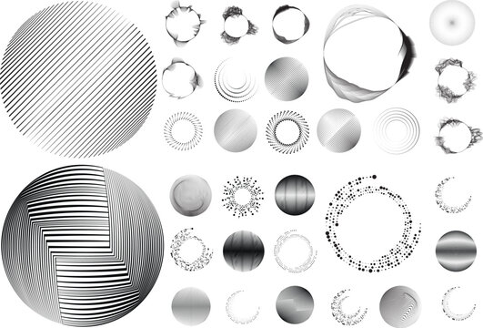 Collection of vector design elements. Set of logos with lines, stripes and circles. Various forms of line and dots design.Vector logo collection. Bundle of circle icons and elements. Set of lines art.