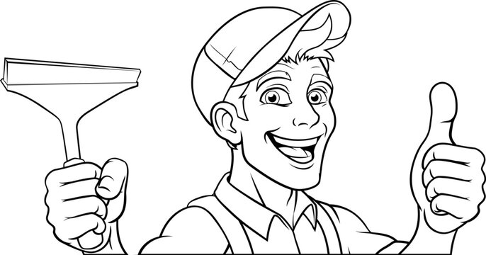 Window Cleaner Cartoon Car Wash Squeegee Man