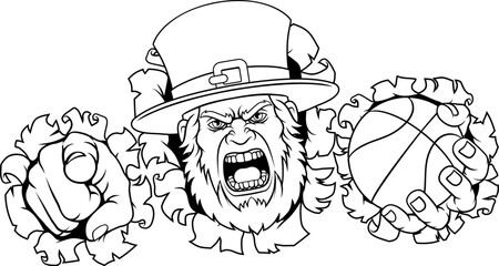 Obraz premium Leprechaun Celtic Irish Basketball Sports Mascot