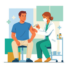 Fototapeta premium Doctor administering vaccine injection to a patient, healthcare, medical illustration, vaccination concept