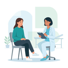 Obraz premium Doctor consulting patient in clinic room, medical checkup, vector illustration