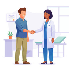 Fototapeta premium Doctor and Patient Shaking Hands in Medical Office, Healthcare Consultation and Trust