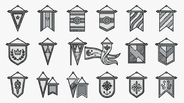 Corporate Heraldic Shields and Banners Collection with Distinct Symbols Patterns and Colors in Minimalist Style