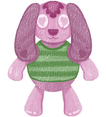 Cute Purple Plush Dog Doll in Green Striped Shirt