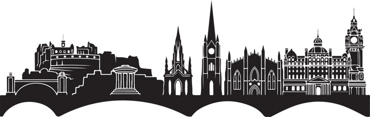 Fototapeta premium Edinburgh city skyline silhouette with famous scottish landmarks on white background.