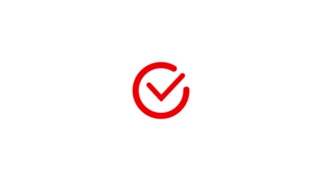 Red check mark icon animations. Chick mark animation on circle. tick mark symbol ok button animated on white background.
