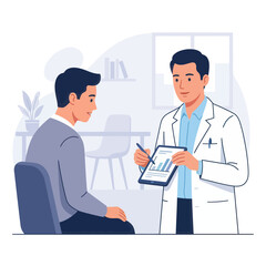 Obraz premium Doctor Consulting Patient with Digital Tablet in Medical Office - Vector Illustration