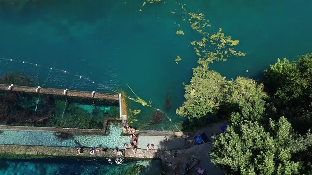 Italy, Umbria , Terni,  drone aerial view of  Nera Gorges a natural oasis close to Narni and Stifone - Mor&igrave;ca Spring and Cala del Mulino are carbonate aquifer  water at 15 degres constant temperature 