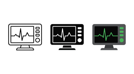 Obraz premium Set of medical heart rate monitor icons with pulse wave displays Vector