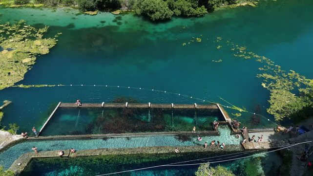 Italy, Umbria , Terni,  drone aerial view of  Nera Gorges a natural oasis close to Narni and Stifone - Mor&igrave;ca Spring and Cala del Mulino are carbonate aquifer  water at 15 degres constant temperature 