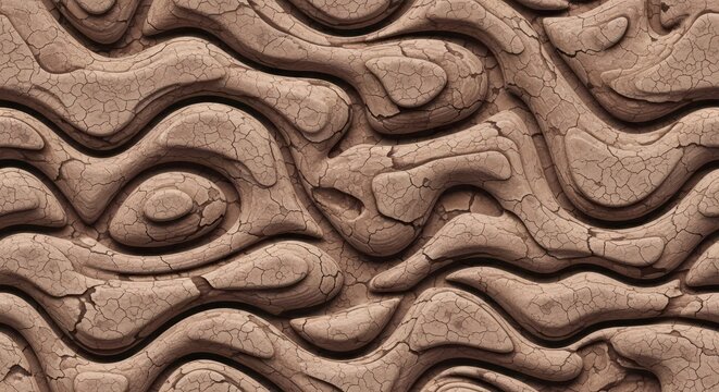 Carved clay texture with wavy ridges and cracked surface