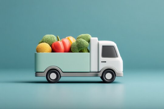 Toy truck filled with colorful fruits, showcasing playful design