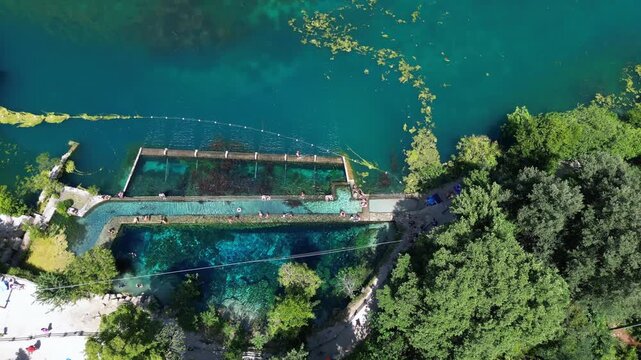 Italy, Umbria , Terni,  drone aerial view of  Nera Gorges a natural oasis close to Narni and Stifone - Mor&igrave;ca Spring and Cala del Mulino are carbonate aquifer  water at 15 degres constant temperature 