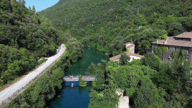 Italy, Umbria , Terni,  drone aerial view of  Nera Gorges a natural oasis close to Narni and Stifone - Mor&igrave;ca Spring and Cala del Mulino are carbonate aquifer  water at 15 degres constant temperature 