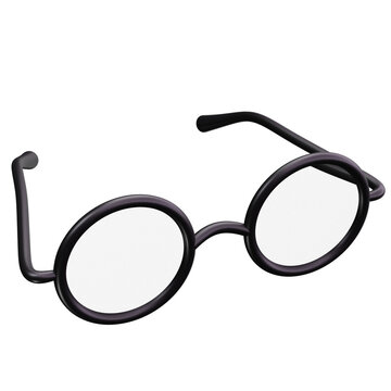 Classic Black Round Nerd Glasses 3D Illustrations