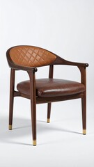 Obraz premium Elegant wood armchair with brown leather cushion and quilted back