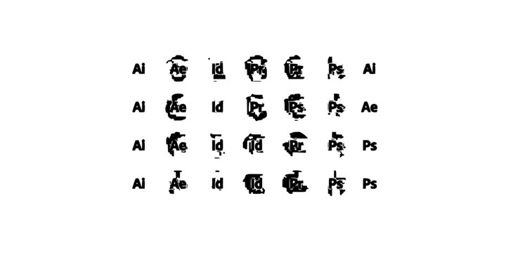 Tiles Grid with Circular Dark Disks and White Micro-Letter Abbreviations Arranged in Rows for Technology Concepts