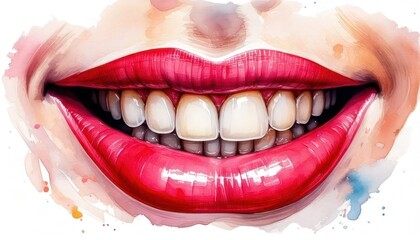 Obraz premium Smiling woman with red lips and teeth.