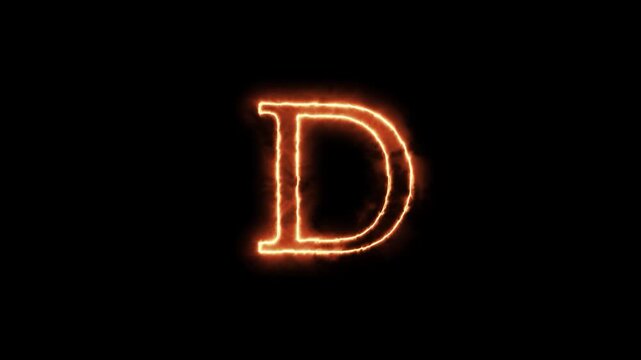 Futuristic glowing neon letter d animation against dark background with creating striking visual effect sequence illuminated uppercase smooth animated sequence