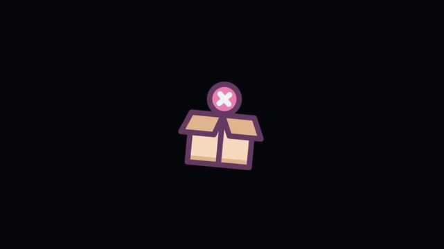 Animated Open Cardboard Box with Cross Mark Icon for Order Cancellation, Package Return, and Failed Delivery