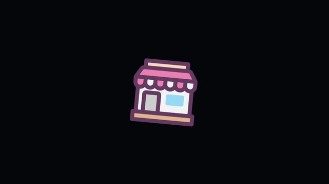 Animated Storefront Building Icon with Pink Awning Canopy for Small Business, Retail Shop, and Local Store