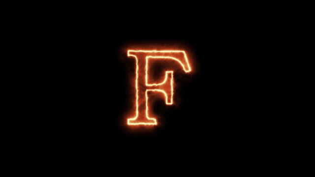 Glowing neon letter f animated sequence against dark background with letter transitioning across backdrop futuristic dynamic video smooth animated