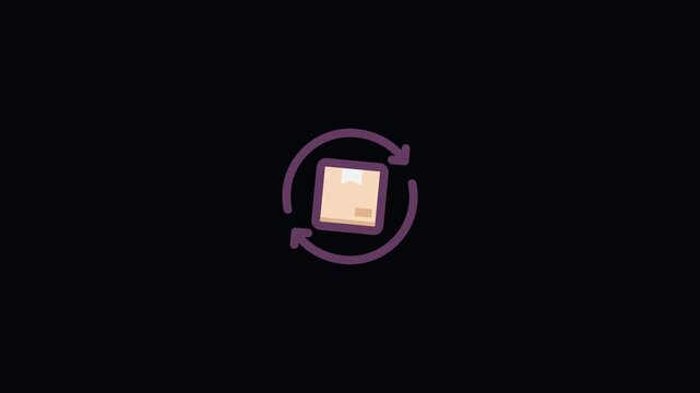 Animated Product Return Parcel Box Icon with Circular Arrows for Order Exchange, Refund Policy, and Logistics