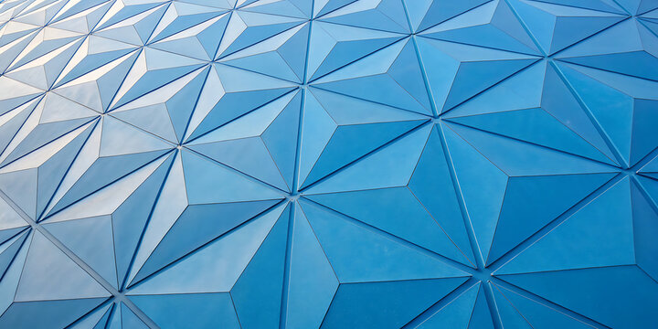 Abstract geometric blue triangle patterns on modern architecture