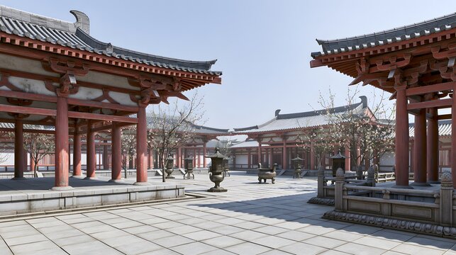 Imperial Han Dynasty Palace Courtyard A Serene Glimpse Into Ancient Chinese Architectural Majesty