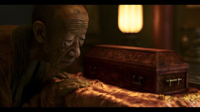 A grieving scholar reflects on loss a poignant moment captured in nostalgic warm cinematic lighting