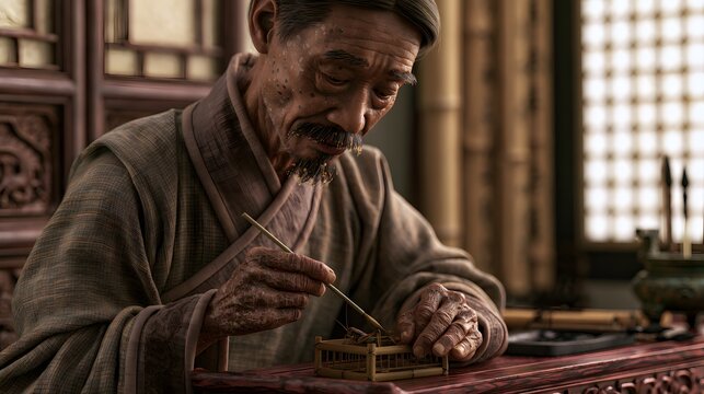 Ancient Chinese Nobleman's Study A Moment of Reflection and Serene Tradition Captured