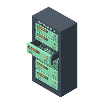 Isometric Modular UPS Server Rack Illustration for Data Center