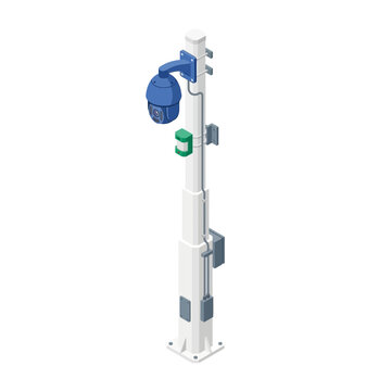 Isometric PTZ Security Camera on Pole Surveillance Illustration