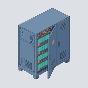 Isometric Data Center Battery Backup System and UPS Cabinet Vector