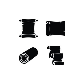 A collection of four distinct scroll icons presented in a simple silhouette style
