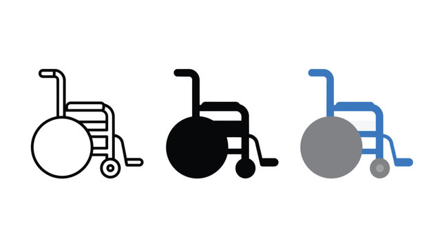 Set of three wheelchair icons for medical and disability accessibility services Vector