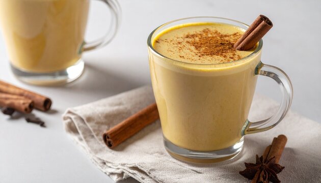 golden milk latte with cinnamon stick and star anise