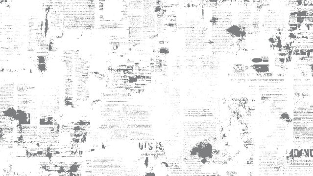 Distressed newspaper texture background, with gray smudged, ink blotches and, fragmented columns of, illegible text on, white paper