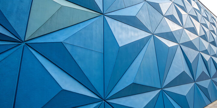 Modern blue geometric triangle exterior wall architectural detail